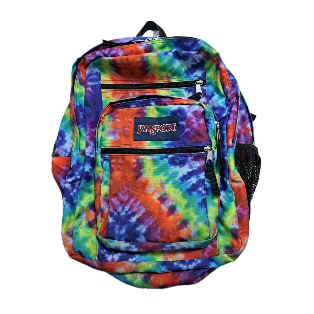 Jansport Big Student Tie-Dye Backpack Rainbow Colorful 70s Bag Laptop Padded